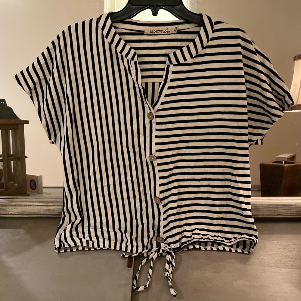 Tan w/ Black stripes Liberty Love ss shirt